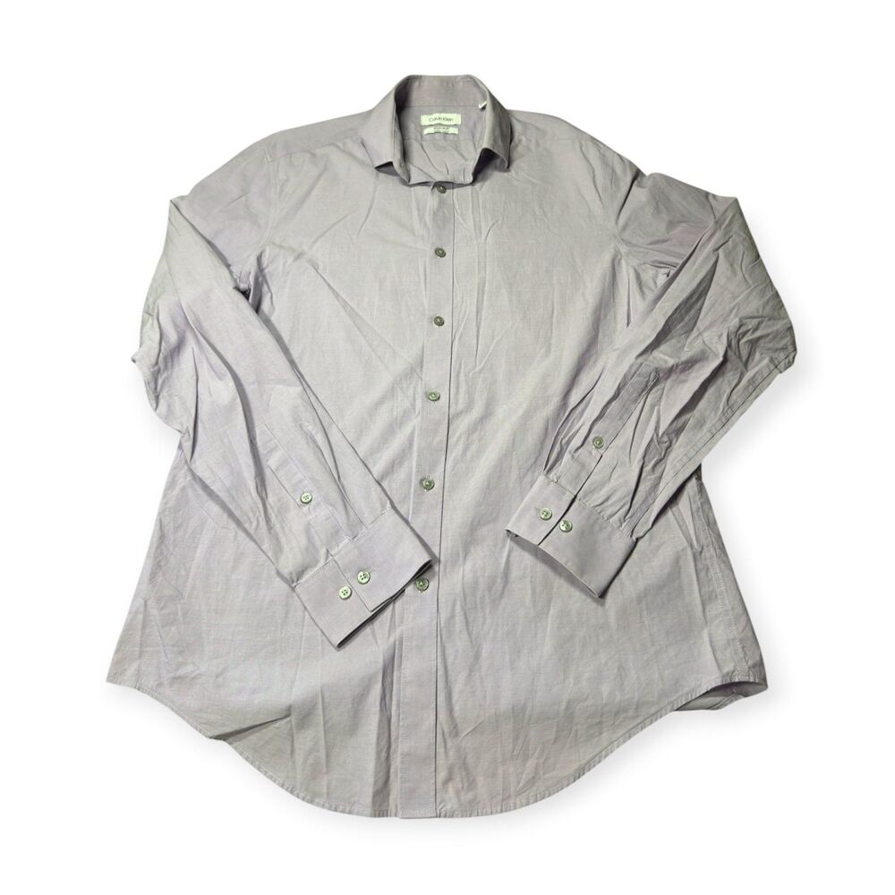 Calvin Klein Supima Long Sleeve Dress Shirt Light Purple Medium Slim 15.5 34/35